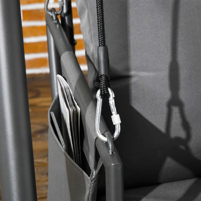 Outsunny Dondolo da Giardino 2 Posti con Cuscini e Tasche, in Acciaio e Textilene, 168x117x181 cm, Grigio Scuro