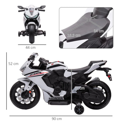 HOMCOM Moto Elettrica per Bambini con Licenza HONDA, Batteria 6V Ricaricabile, Velocità 3km/h, Bianco