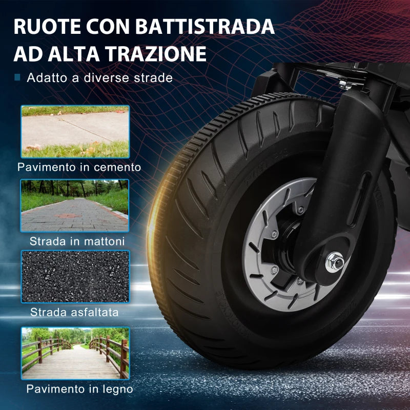 HOMCOM Moto Elettrica per Bambini 3-5 Anni in PP e Metallo con Rotelle, Clacson e Musica, 86x44x58 cm, Nera