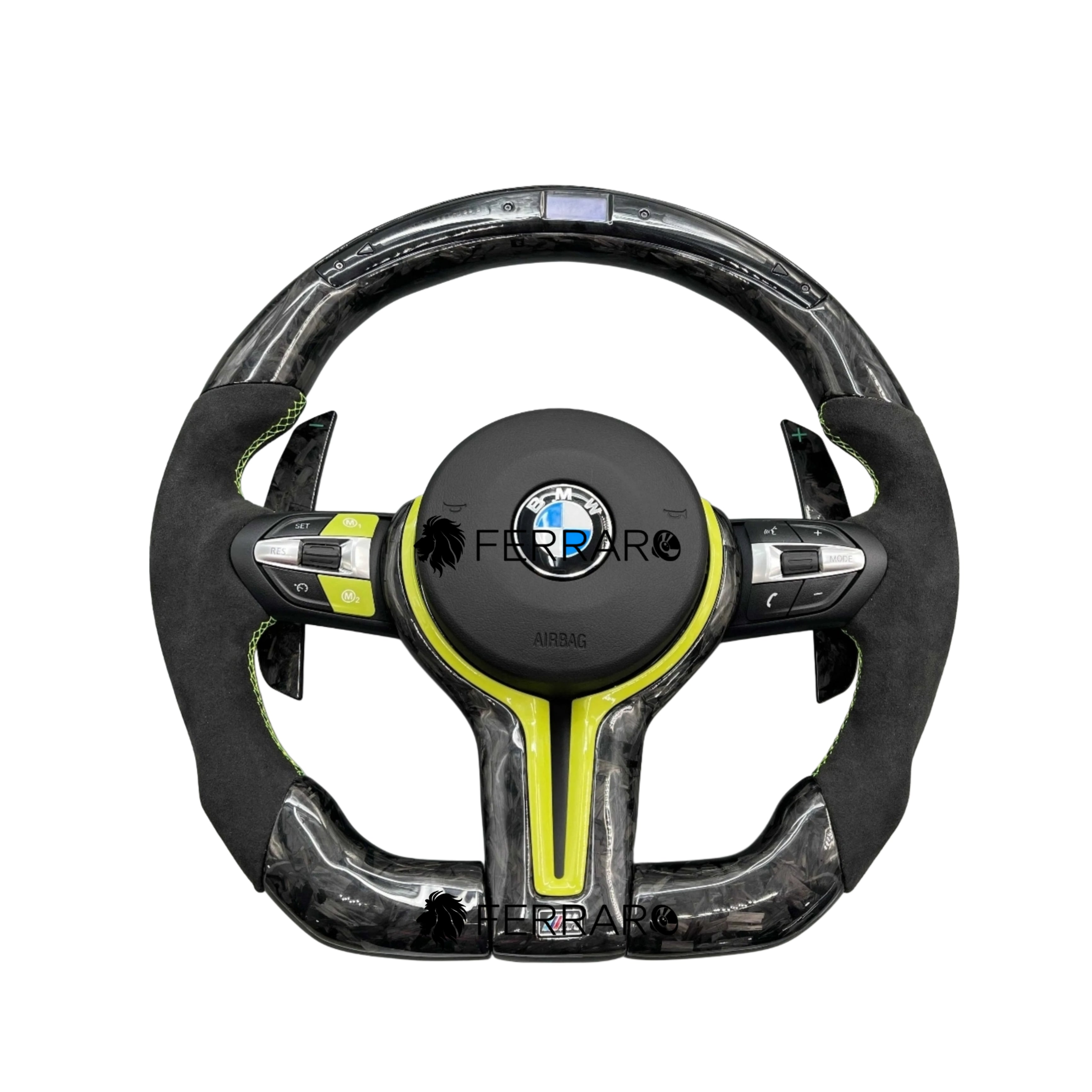 Volante per BMW, Forgiato, LED, Linea Verde, Pulsanti, Sport