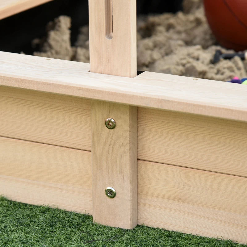 Outsunny Sabbiera per Bambini in Legno con Tettuccio Parasole, Panca e Coperchio, 106x106x115 cm Bianco e Blu