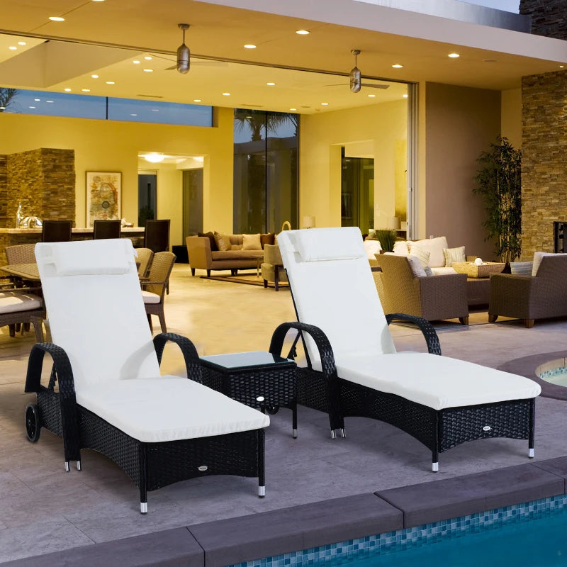 Outsunny Set da Giardino con 2 Sedie a Sdraio con Schienale Reclinabile e Tavolino Basso in Rattan PE, Nero