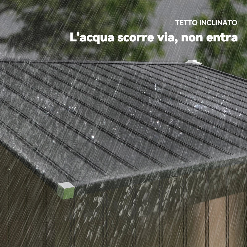 Outsunny Casetta da Giardino con 4 Prese d'Aria e 2 Porte Scorrevoli in Acciaio, 277x195x192 cm, Marrone