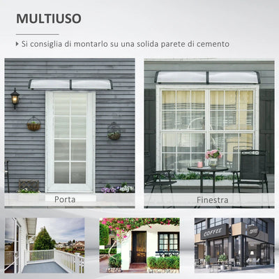 Outsunny Pensilina da Esterno per Finestre e Porte in Policarbonato e Alluminio, 200x96x27cm, Trasparente