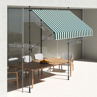 Outsunny Tenda da Sole 2x1.2 m con Supporti Regolabili e Manovella, in Alluminio, Metallo e Poliestere, Verde e Bianco