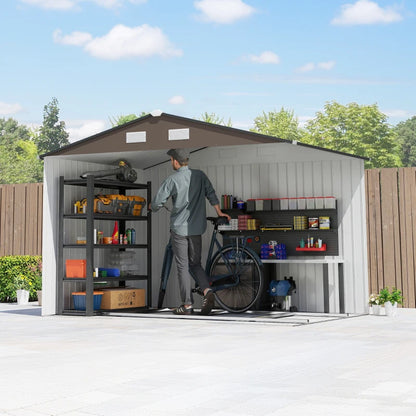 Outsunny Casetta da Giardino con 4 Prese d'Aria e 2 Porte Scorrevoli in Acciaio, 277x195x192 cm, Marrone