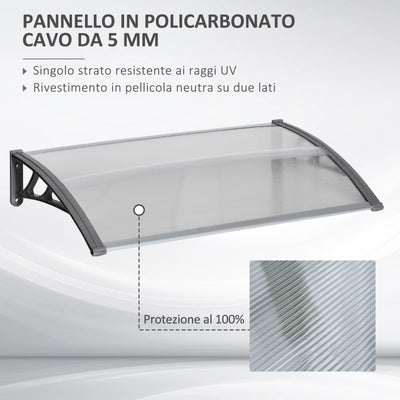 Outsunny Tettoia Moderna in Policarbonato, Alluminio e PP per Balconi, Finestre e Porte, 110x60x18 cm