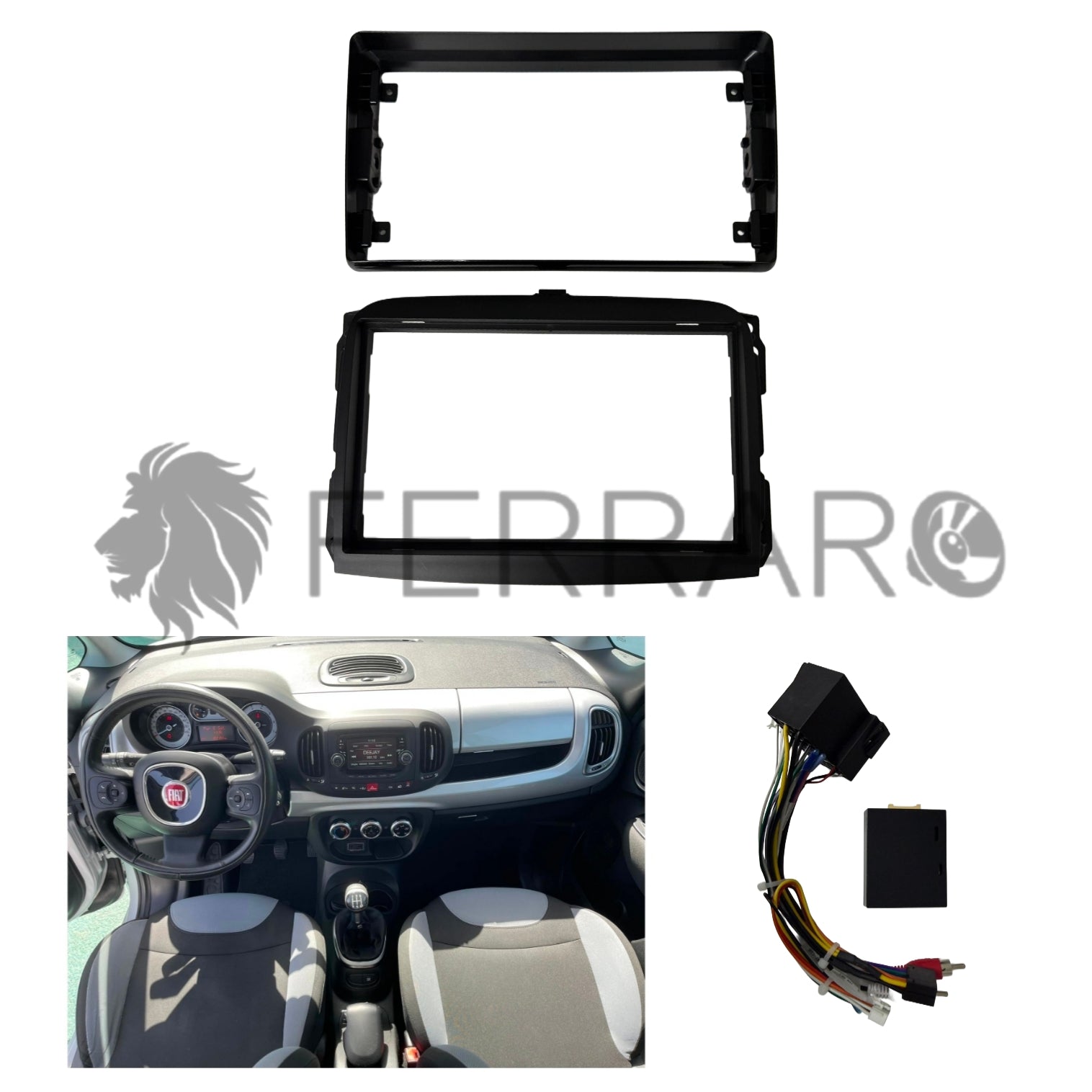 Kit Montaggio Autoradio 10.1"Pollici Fiat 500L (2012-2022) Mascherina, Cablaggio per Autoradio Android