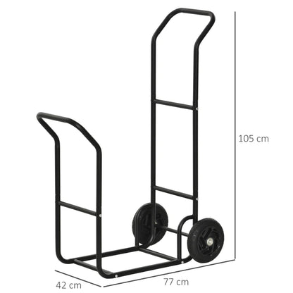 Outsunny Carrello Portalegna in Acciaio con 2 Ruote per Interno ed Esterno, 77x42x105 cm, Nero