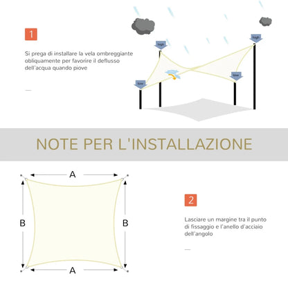 Outsunny Vela Ombreggiante Rettangolare, Impermeabile e Anti-Raggi UV in HDPE, 3x4m, Crema