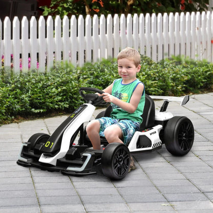HOMCOM Go Kart Elettrico per Bambini 6-12 Anni 24V 12km/h con Seggiolino Regolabile, Bianco