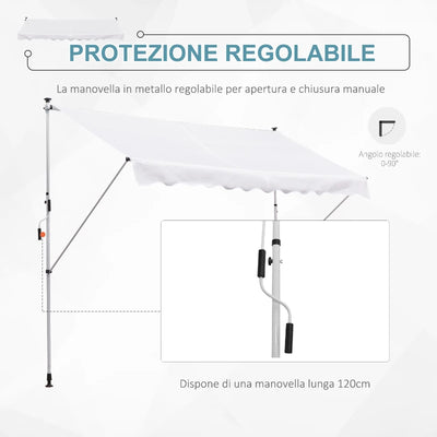 Outsunny Tenda da Sole a Bracci 3x1.5m con Manovella e Struttura Telescopica, Bianco