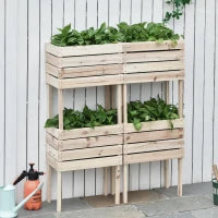Outsunny Letto per Orto Rialzato con 4 Vasi Portapiante da 50x30x60cm, in Legno Colore Naturale