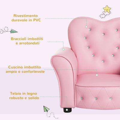 HOMCOM Poltroncina per Bambini Imbottita, Poltrona per cameretta con Rivestimento in PVC e Struttura in Legno, 59x41.5x49cm, Rosa