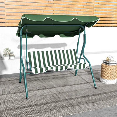 Outsunny Dondolo 3 Posti con Tettuccio Regolabile e Cuscini, in Acciaio e Poliestere, 170x110x153 cm, Verde e Bianco
