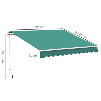 Outsunny Tenda da Sole Avvolgibile a Caduta con Manovella, in Alluminio e Poliestere, 3x2.5m, Verde Scuro