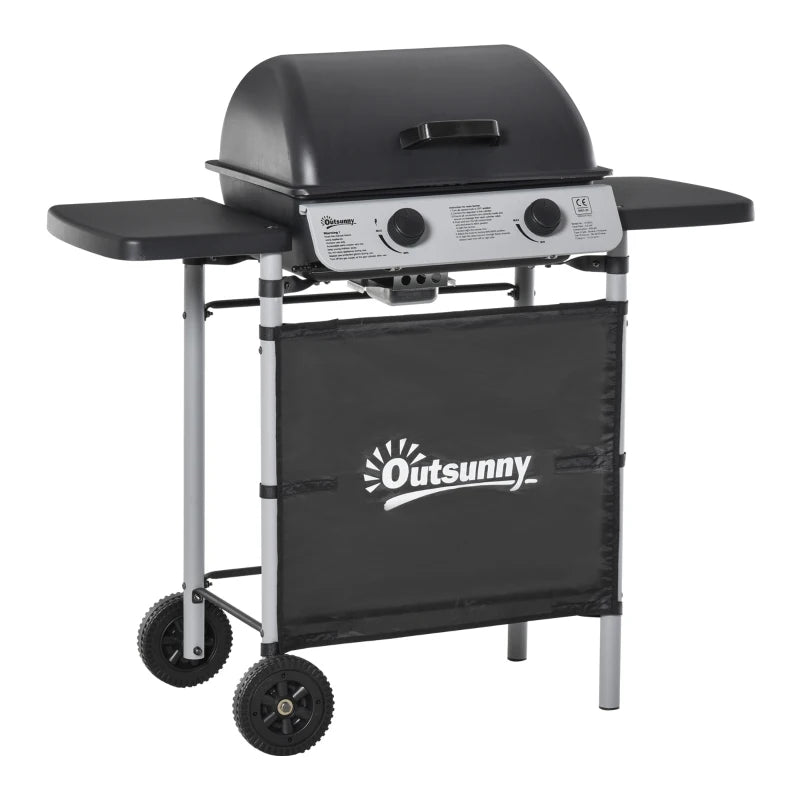 Outsunny Barbecue a Gas con Coperchio, Bruciatori da 5.6kW, BBQ e Ruote, 104x49x99cm