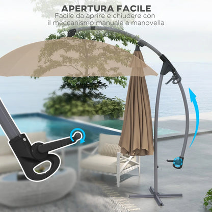 Outsunny Ombrellone da Giardino Decentrato 2.7m Apertura a Manovella e 16 Stecche in Fibra di Vetro, Cachi