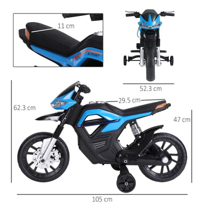 HOMCOM Moto Elettrica per Bambini da 6V con Rotelle e Fari, in PP e Metallo, 105x52.3x62.3 cm, Azzurro e Nero