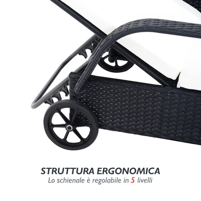 Outsunny Set da Giardino con 2 Sedie a Sdraio con Schienale Reclinabile e Tavolino Basso in Rattan PE, Nero