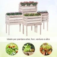 Outsunny Letto per Orto Rialzato con 4 Vasi Portapiante da 50x30x60cm, in Legno Colore Naturale