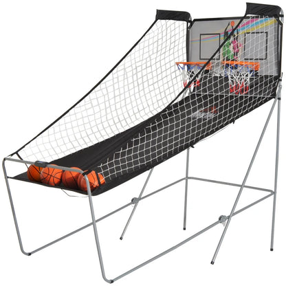 HOMCOM Canestri Basket con Tabellone LED, 4 Palloni e 8 Modalità di Gioco, 205x110x205 cm, Bianco e Nero