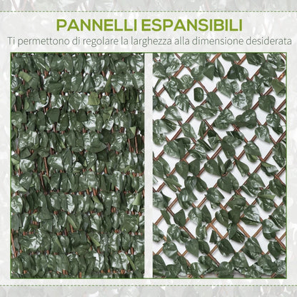 Outsunny Finta Siepe 8 Pezzi Parete Verde Estensibile per Esterni, in Legno e Poliestere, 200x100cm
