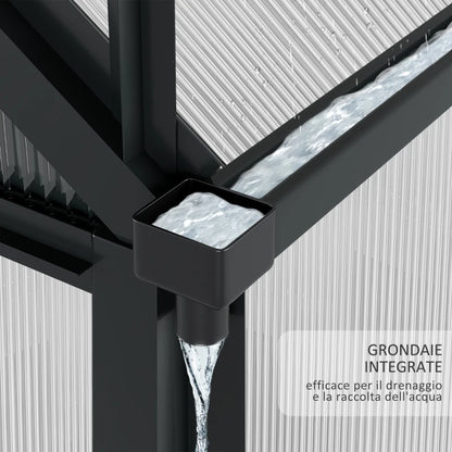 Outsunny Serra in Policarbonato e Alluminio con Porta Scorrevole, Presa d'Aria e Grondaia, 1.9x1.9x2m, Grigio