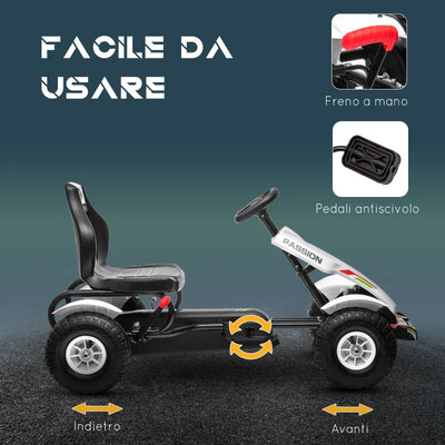 HOMCOM Go Kart a Pedali per Bambini 5-12 Anni in Plastica e Metallo con Sedile Regolabile e Freno a Mano, 121x58x61 cm