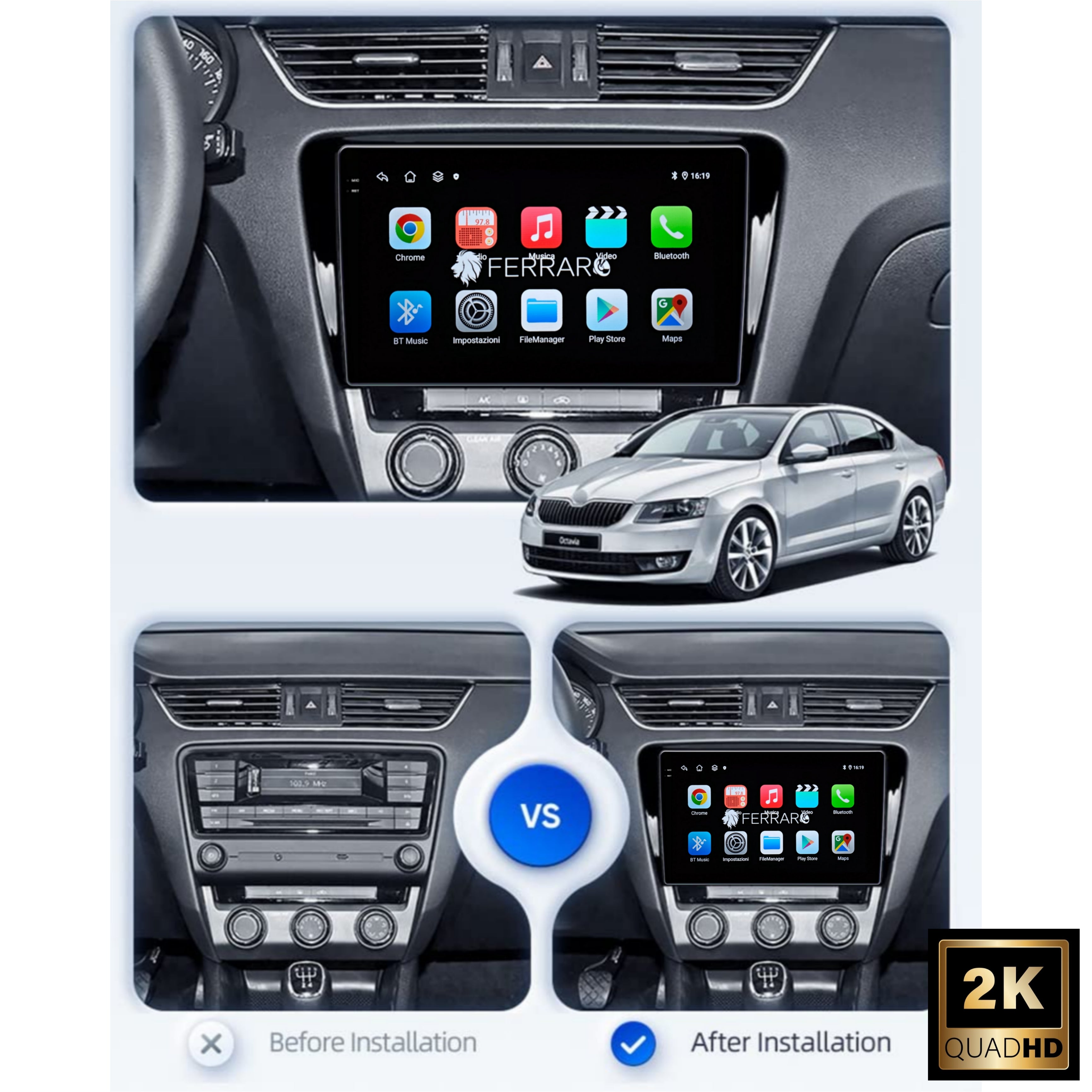Autoradio per Skoda Octavia 3 A7 10.1" 2K | 2013-2020 | Android | Bluetooth | CarPlay | Android Auto | 4/64GB Ram