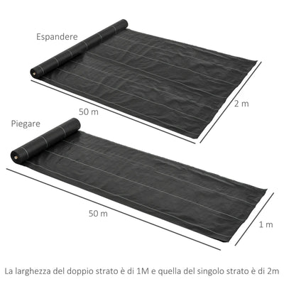 Outsunny Telo Pacciamatura 50x2m 100g/m² Telo Anti Erbacce Telo Nero per Orto, Serra, Giardino Drenante e Traspirante con Quadrettatura