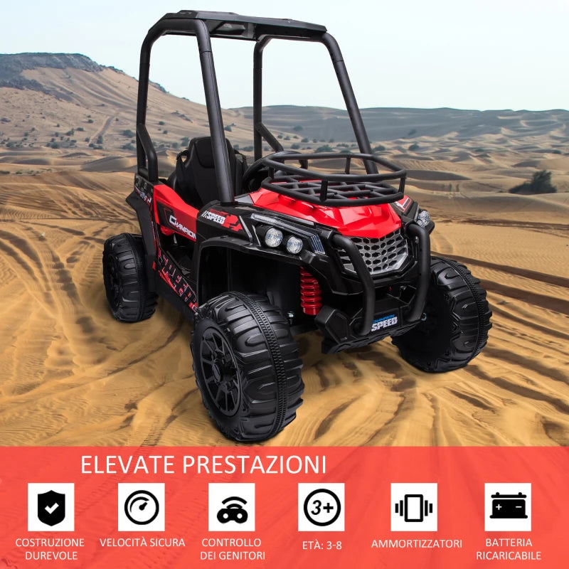 HOMCOM Macchina Elettrica per Bambini 12V, Velocità 3-6km/h, Quad Elettrico Mini con Doppio Motori, USB, Lettore MP3 e Telecomando, 118x76x104cm, Rosso e Nero