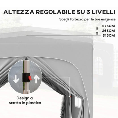 Outsunny Gazebo da Giardino 3x3m Pieghevole con Altezza Regolabile, Protezione UPF50+ e Borsa, Grigio Chiaro