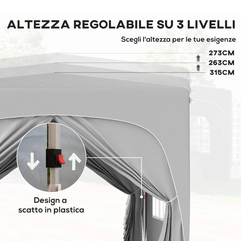 Outsunny Gazebo da Giardino 3x3m Pieghevole con Altezza Regolabile, Protezione UPF50+ e Borsa, Grigio Chiaro
