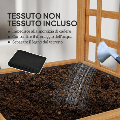 Outsunny Fioriera con Traliccio per Rampicanti con Foro di Drenaggio e Fodera, in Legno, 40x40x120 cm, Marrone
