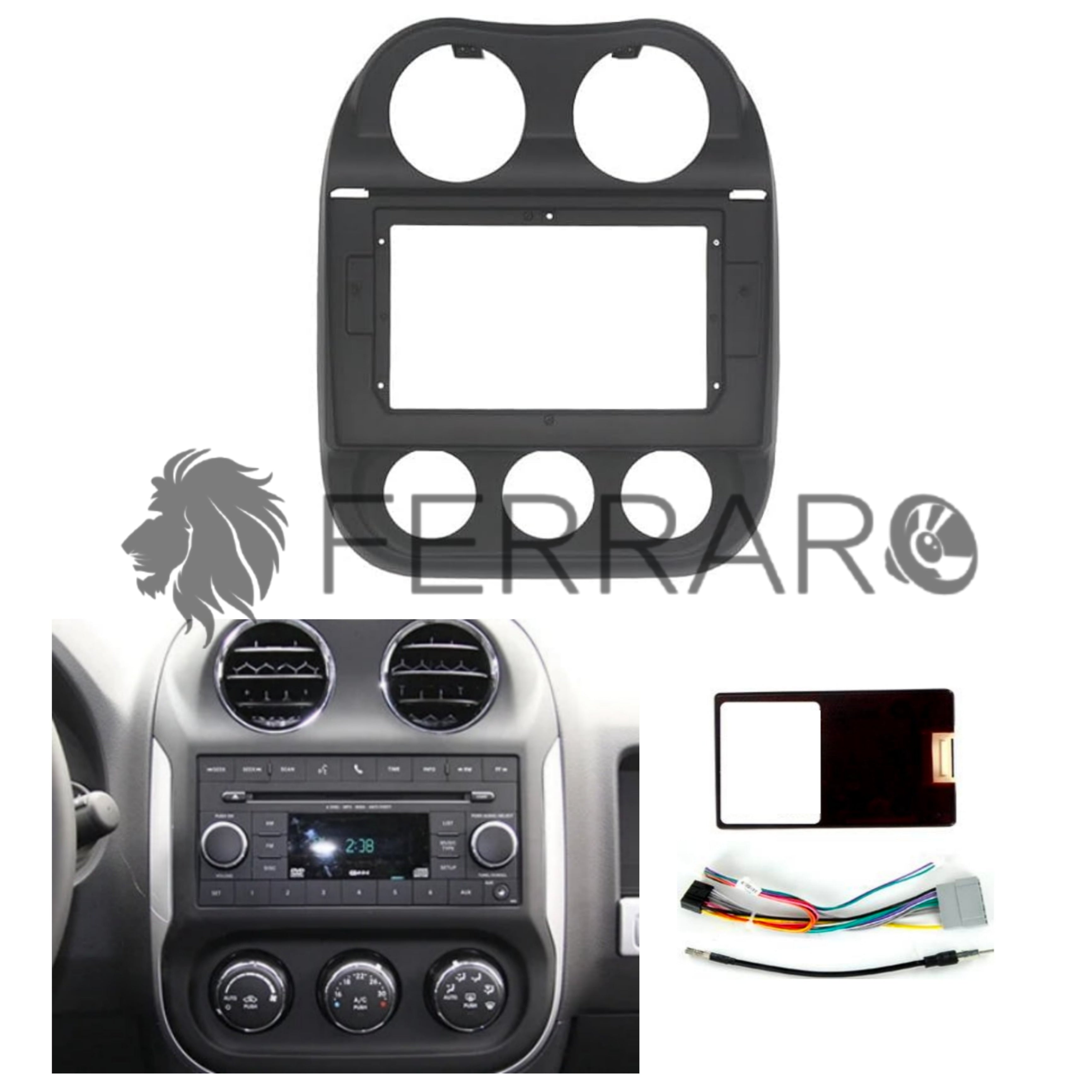 Kit Montaggio Autoradio 9"Pollici Jeep Compass Patriot (2011-2017), Mascherina, Cablaggio per Autoradio Android