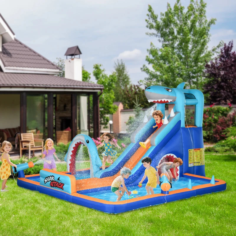 Outsunny Castello Gonfiabile per Bambini 3-8 Anni con Gonfiatore, Scivolo, Piscina e Parete da Arrampicata