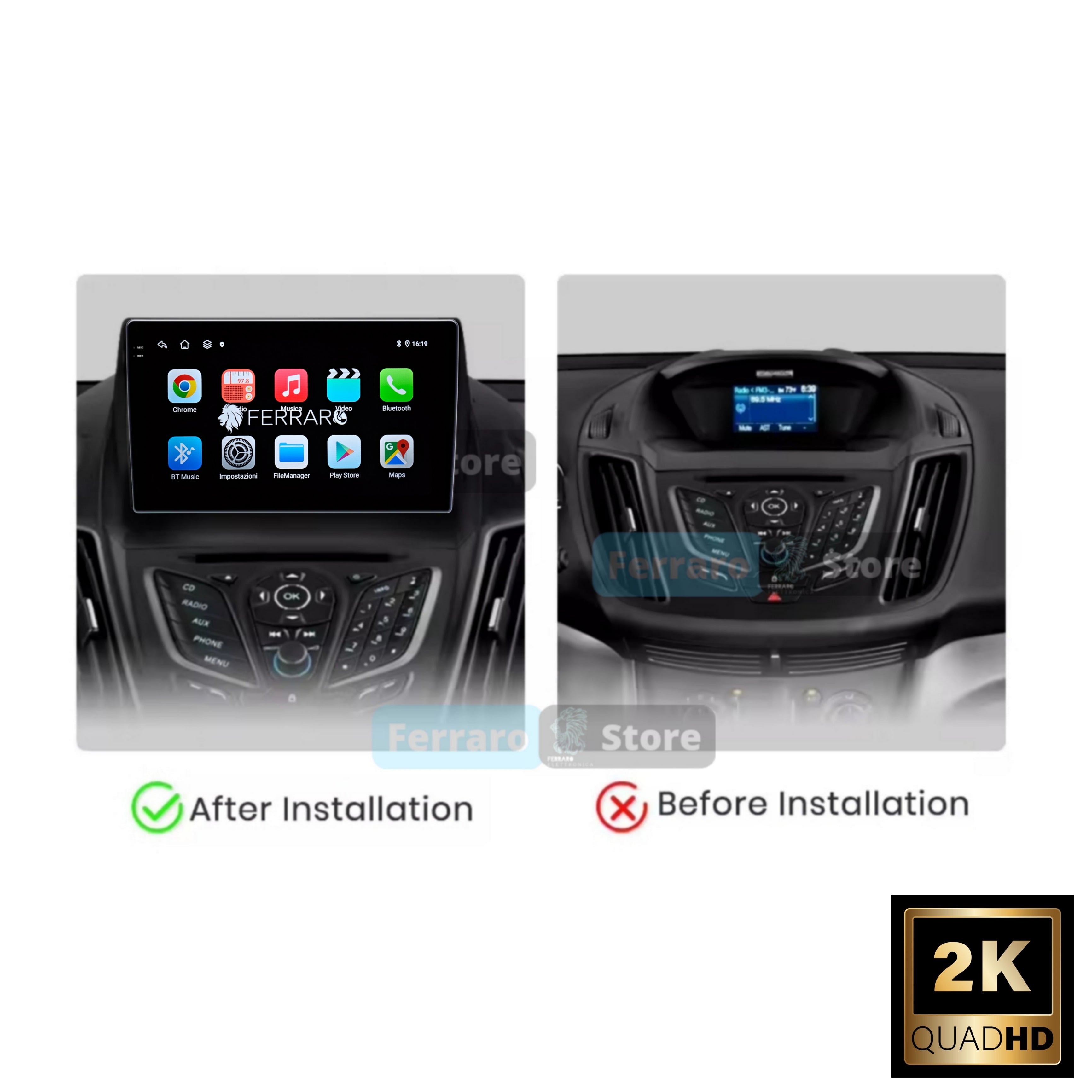 Autoradio per Ford Escape | Kuga 2 | C-Max 9" 2K | 2012-2019 | Android | Bluetooth | CarPlay | Android Auto | 12/256GB Ram