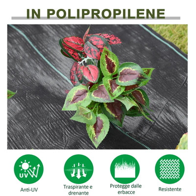 Outsunny Telo Pacciamatura 50x2m 100g/m² Telo Anti Erbacce Telo Nero per Orto, Serra, Giardino Drenante e Traspirante con Quadrettatura