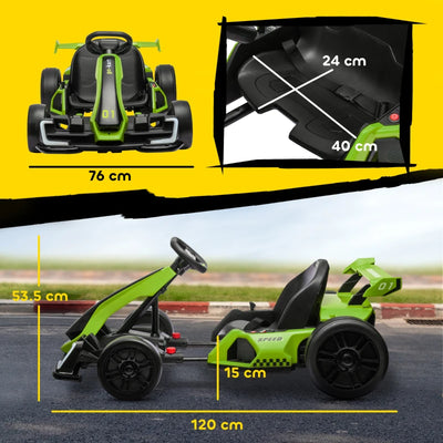 HOMCOM Go Kart Elettrico per Bambini 6-12 Anni 24V 12km/h con Seggiolino Regolabile, Verde