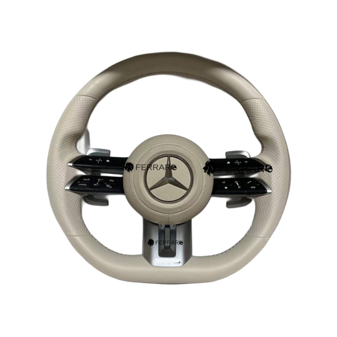 Volante per Mercedes, Pelle Bianca, Galvanica, Punzonatura, Pomelli AMG