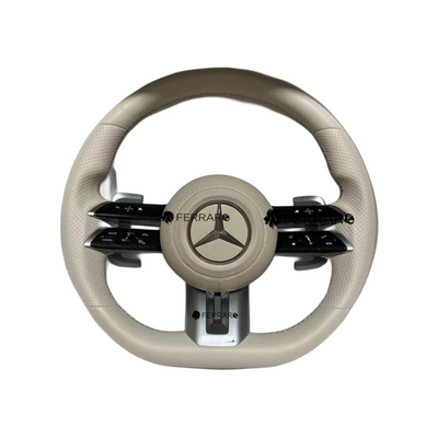 (PRENOTA) Volante per Mercedes, Pelle Bianca, Galvanica, Punzonatura, Pomelli AMG
