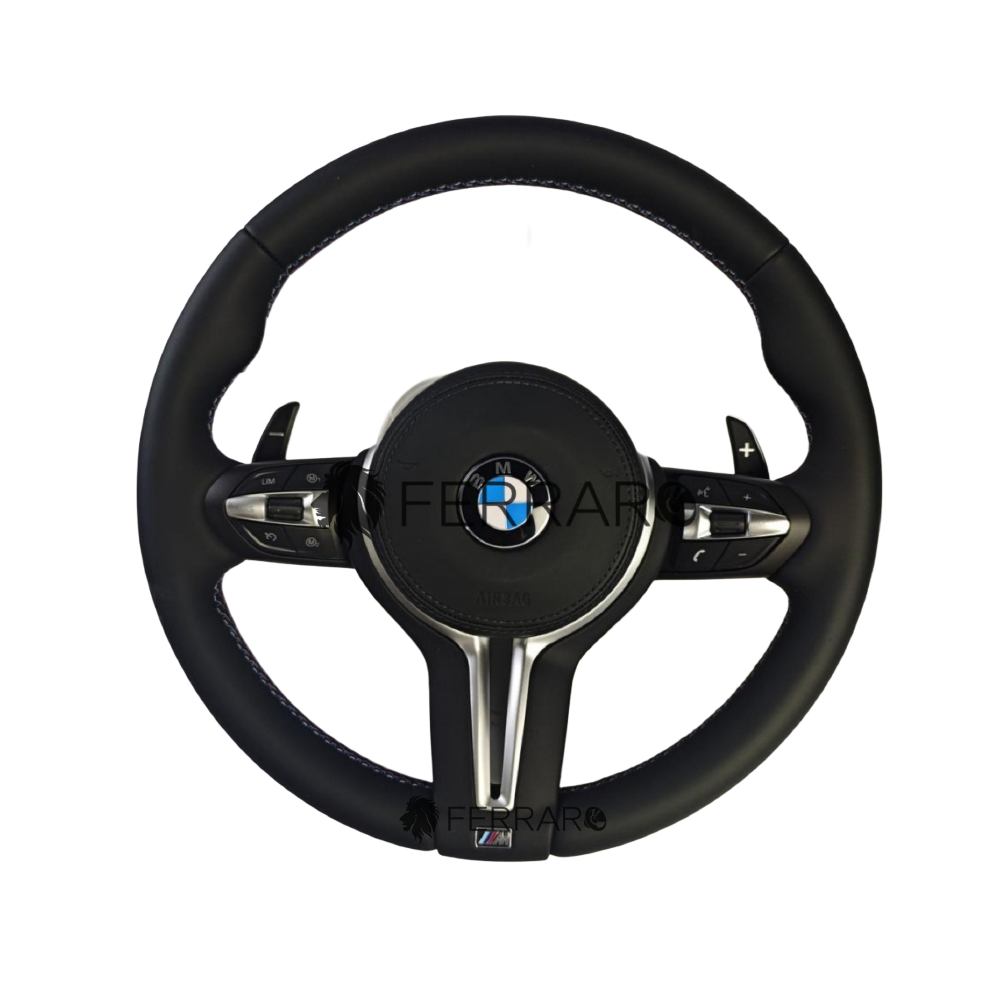Volante per BMW, Pelle Nera, Linea Tricolore, Pelle, Elettroplaccato