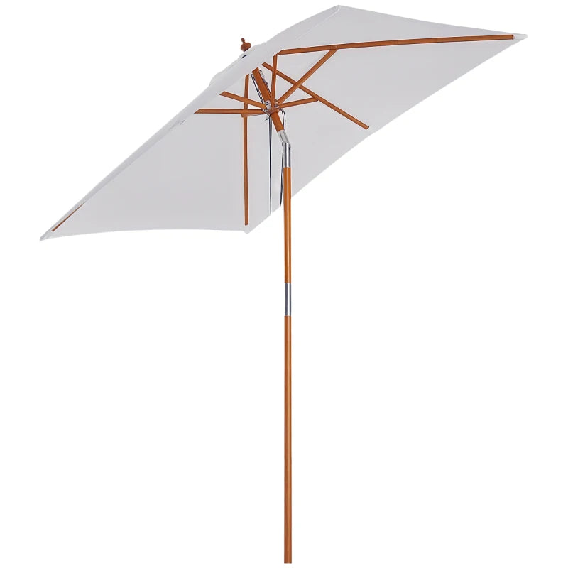 Outsunny Ombrellone da Giardino Inclinabile 2x1.5m a 6 Stecche con Palo in Legno di Abete e Corda, Beige
