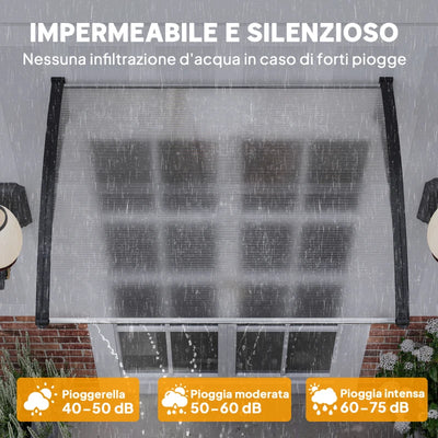 Outsunny Tettoia per Esterni Curva con Viti e Bulloni Inclusi, in Policarbonato, PP e Alluminio, 122x89x24 cm