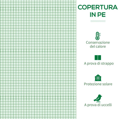 Outsunny Serra da Giardino in PE e Acciaio con 4 Picchetti, 2 Finestre e Copertura Rinforzata, 200x77x148-169cm
