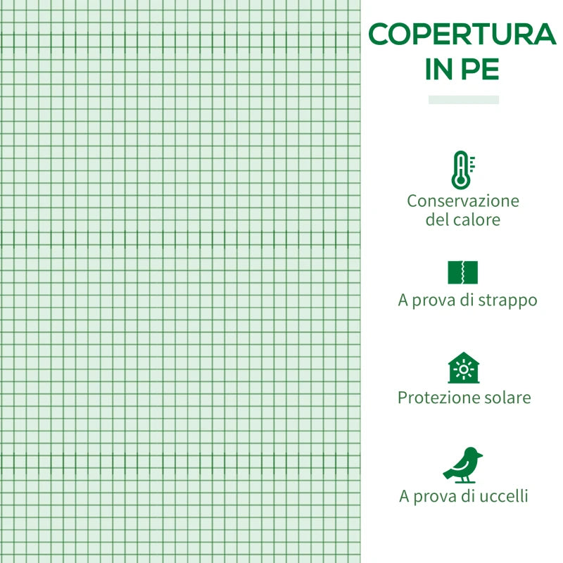 Outsunny Serra da Giardino in PE e Acciaio con 4 Picchetti, 2 Finestre e Copertura Rinforzata, 200x77x148-169cm