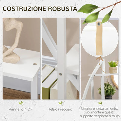 Outsunny Portafiori a 5 Livelli a Mezzaluna per Interni ed Esterni in MDF e Acciaio, 50x30x160 cm, Bianco