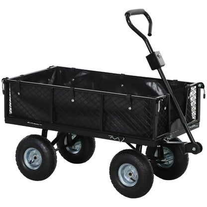 Outsunny Carrello da Giardino in Acciaio da 114L con Sacca Portaoggetti e Pareti Rimovibili, 105x51x54 cm, Nero