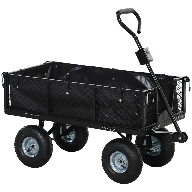 Outsunny Carrello da Giardino in Acciaio da 114L con Sacca Portaoggetti e Pareti Rimovibili, 105x51x54 cm, Nero